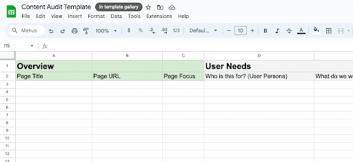 Content audit spreadsheet template