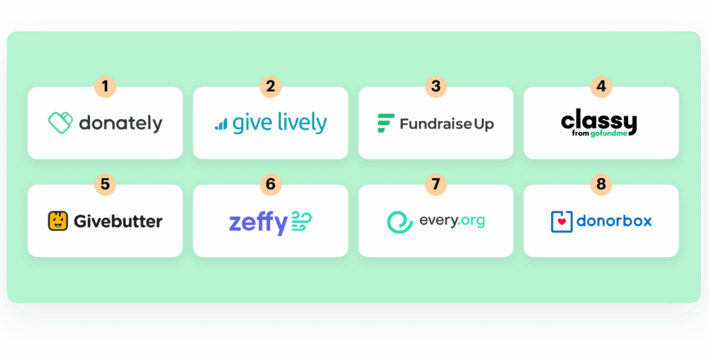 List of donation platforms: 1. Donately 2. GiveLively 3. FundraiseUp 4. Classy 5. GiveButter 6. Zeffy 7. Every.ory 8 Donorbox
